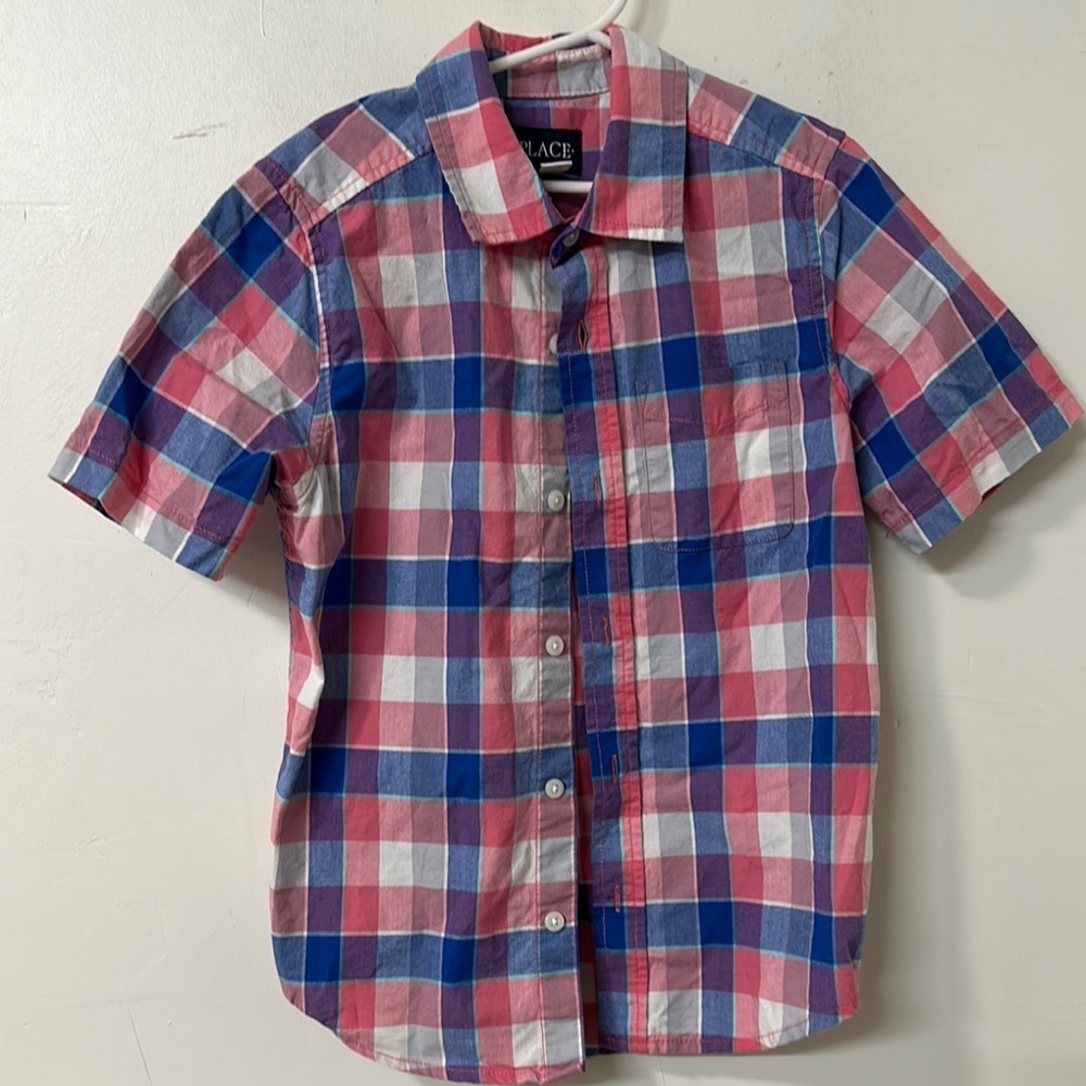 Place Plaid Short Sleeve Shirt - Red, Blue, White PLACE